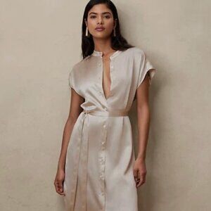 New Banana Republic Serenade Silk Beige Belted Shirt Dress (Orig $250)